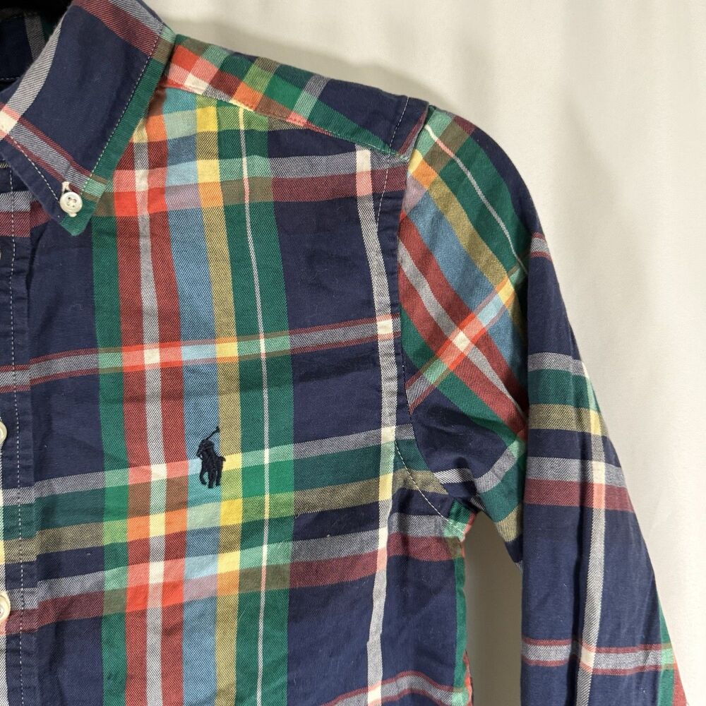 Ralph Lauren Dress Shirt Boys Medium 10-12 Blue Green Plaid Long Sleeve Cotton - Picture 6 of 9